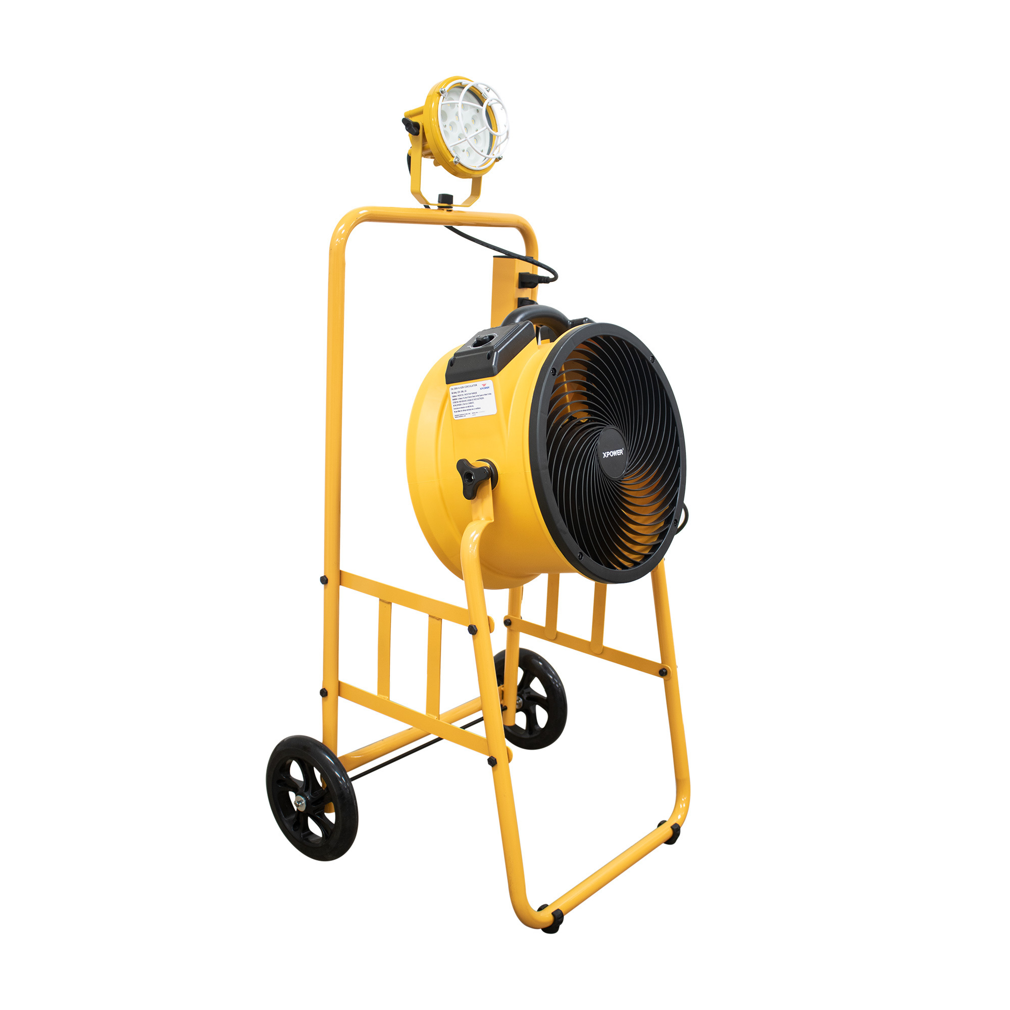 XPower 14in. Dock Fan with Timer - 2000 CFM, Mobile Trolley, LED Spotlight, Yellow, Model# FA-300K6-Yellow